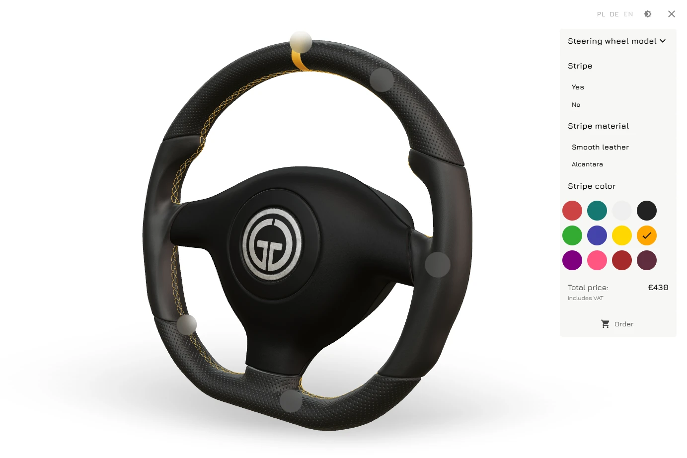 interactive 3D configurator interface steering wheel