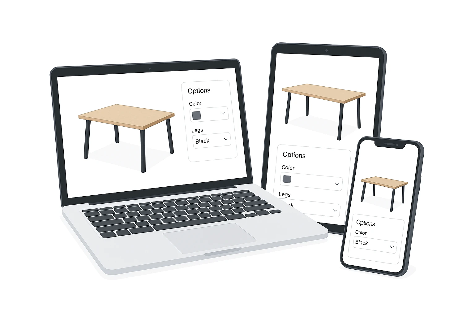 3D configurator web browser online desktop mobile